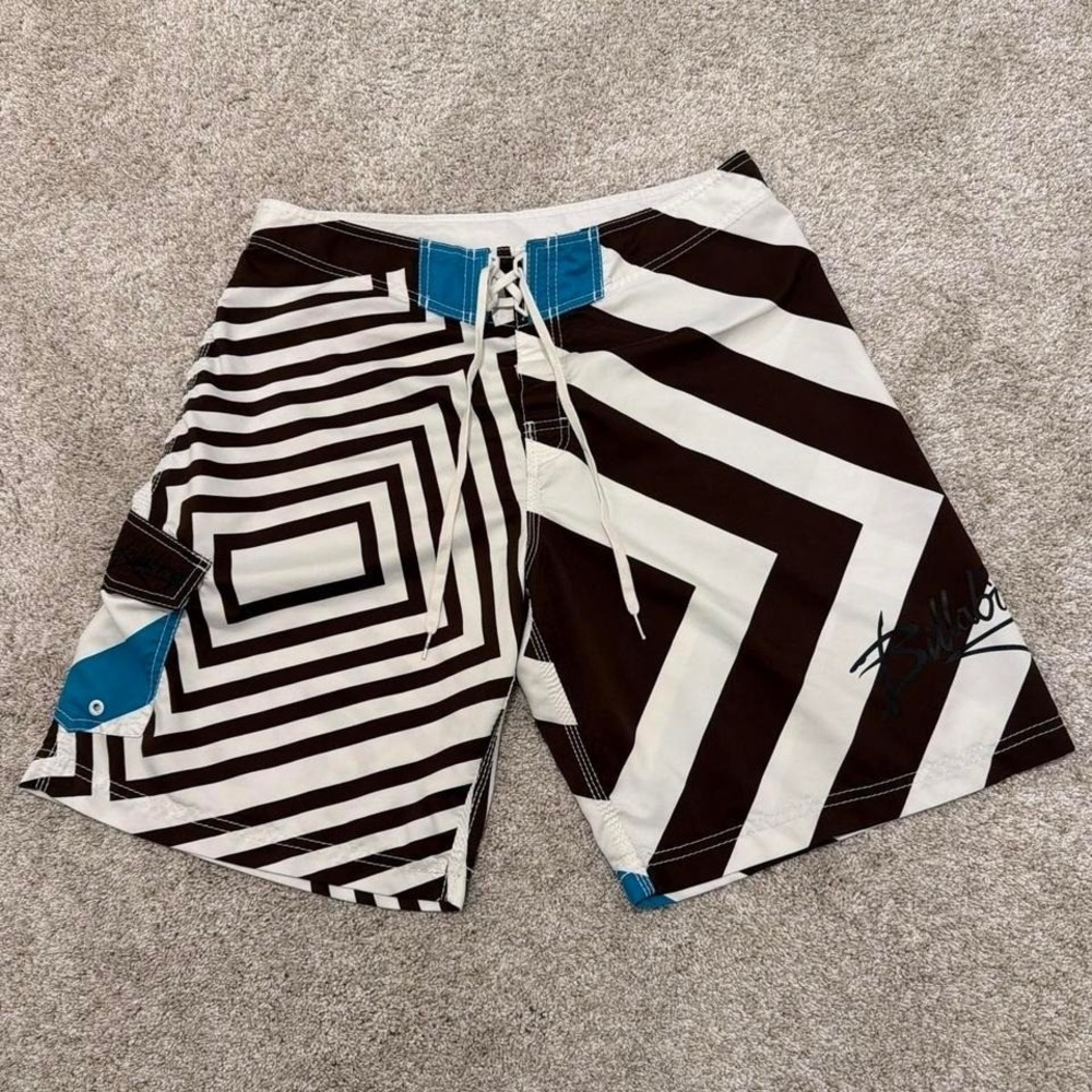 Rare‎ Y2K Vintage Billabong Geometric Boardshorts | Brown/White/Blue | 34